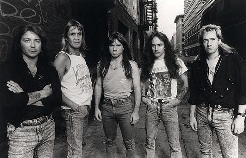Seventh son of a Seventh Son,line up 1988 left to right are: Dave Murray, Nicko McBrain, Bruce Dickinson, Steve Harris, Adrian Smith.